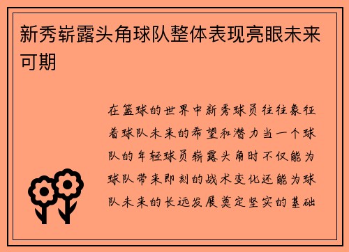 新秀崭露头角球队整体表现亮眼未来可期